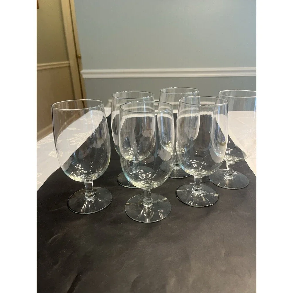 6pc Pottery Barn Clear Glass Wine Goblets Water 11 3/4oz Made in Holland
